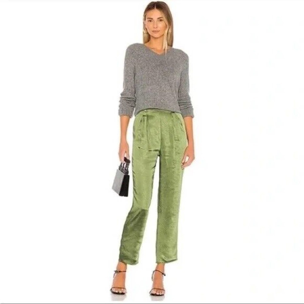 Lovers and Friend Overland High Waist Dress Pants in Olive Green Satin Sz Small